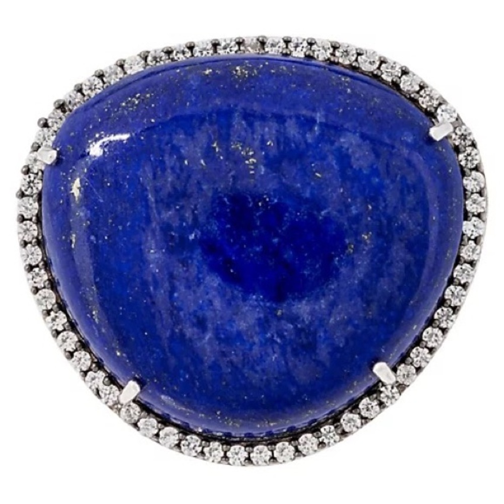 Freeform Lapis & 0.70 cttw White Zircon Ring, Sterling Size 8